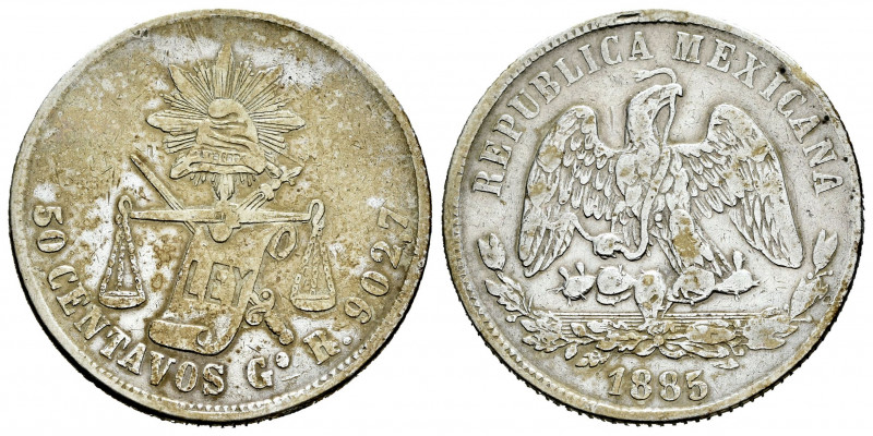 Mexico. 50 centavos. 1885. Guanajuato. R. (Km-407.4). Ag. 13,42 g. Toned. Scarce...