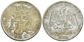 Mexico. 50 centavos. 1885. Guanajuato. R. (Km-407.4). Ag. 13,42 g. Toned. Scarce. VF. Est...60,00. 

Spanish description: México. 50 centavos. 1885....