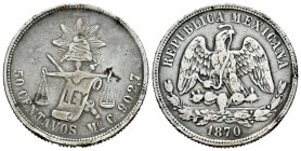 Mexico. 50 centavos. 1870. México. C. (Km-407.6). Ag. 13,25 g. Rare. VF. Est...100,00. 

Spanish description: México. 50 centavos. 1870. México. C. ...