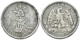 Mexico. 50 centavos. 1872. México. M. (Km-407.6). Ag. 13,24 g. Rare. VF/Almost VF. Est...100,00. 

Spanish description: México. 50 centavos. 1872. M...