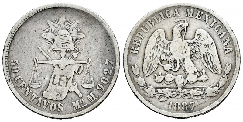 Mexico. 50 centavos. 1887. México. M. (Km-407.6). Ag. 13,00 g. Almost VF/Choice ...