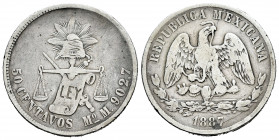 Mexico. 50 centavos. 1887. México. M. (Km-407.6). Ag. 13,00 g. Almost VF/Choice F. Est...25,00. 

Spanish description: México. 50 centavos. 1887. Mé...