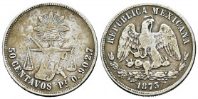 Mexico. 50 centavos. 1873. San Luis of Potosí. O. (Km-407.7). Ag. 13,34 g. Rare. Almost VF/Choice F. Est...100,00. 

Spanish description: México. 50...