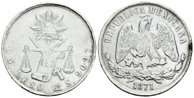 Mexico. 1 peso. 1871. Guanajuato. S. (Km-408.4). Ag. 26,95 g. Minor marks. VF/Choice VF. Est...80,00. 

Spanish description: México. 1 peso. 1871. G...