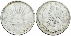 Mexico. 1 peso. 1898. Guanajuato. RS. (Km-409.1). Ag. 26,71 g. Minor marks. Choice VF/VF. Est...40,00. 

Spanish description: México. 1 peso. 1898. ...