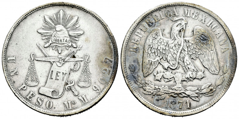 Mexico. 1 peso. 1871. México. M. (Km-408.5). Ag. 26,97 g. Choice VF. Est...80,00...