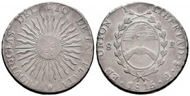Argentina. Río de la Plata. 8 reales. 1815. Potosí. F. (Km-14). Ag. 26,49 g. It was probably crimped. Choice F/Almost VF. Est...300,00. 

Spanish de...