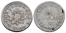 Argentina. 1 real. 1848. Córdoba. (Km-26.1). (CJ-56). Ag. 3,17 g. Choice F/Almost VF. Est...40,00. 

Spanish description: Argentina. 1 real. 1848. C...