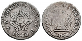 Argentina. 2 reales. 1849. Córdoba. (Km-28). (CJ-57). Ag. 7,81 g. Almost VF/F. Est...40,00. 

Spanish description: Argentina. 2 reales. 1849. Córdob...