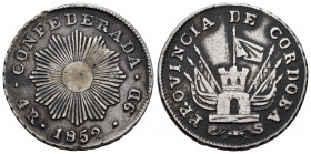 Argentina. 4 reales. 1852. Córdoba. (Km-31). (CJ-64). Ag. 13,39 g. VF. Est...100,00. 

Spanish description: Argentina. 4 reales. 1852. Córdoba. (Km-...