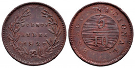 Argentina. 5/10 de Real. 1827. Buenos Aires. (Km-3). Ae. 6,52 g. Minted on a 1 Decimo. Choice VF. Est...50,00. 

Spanish description: Argentina. 5/1...