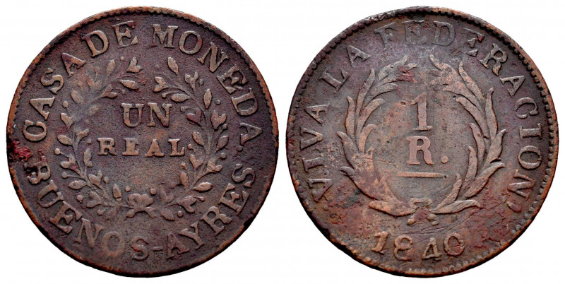 Argentina. 1 real. 1840. Buenos Aires. (Km-7). Ae. 3,92 g. Hairlines on reverse....