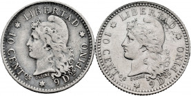 Argentina. 10 centavos. 1882 y 1883. (Km-26). Ag. VF/Choice VF. Est...40,00. 

Spanish description: Argentina. 10 centavos. 1882 y 1883. (Km-26). Ag...