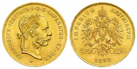 Austria. Franz Joseph I. 4 florins - 10 francs. 1892. (Km-2260). (Fried-503R). Au. 3,21 g. Almost MS. Est...160,00. 

Spanish description: Austria. ...