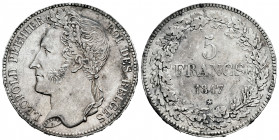 Belgium. Léopold I (1831-1865). 5 francs. 1847. (Km-3.2). Ag. 24,99 g. Minor hairlines. Minor nicks on edge. Toned. Scarce in this grade. Almost XF. E...