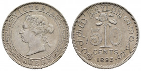 Ceylan. Victoria Queen. 50 cents. 1893. (Km-96). Ag. 5,83 g. Choice VF. Est...30,00. 

Spanish description: Ceylan. Victoria. 50 cents. 1893. (Km-96...