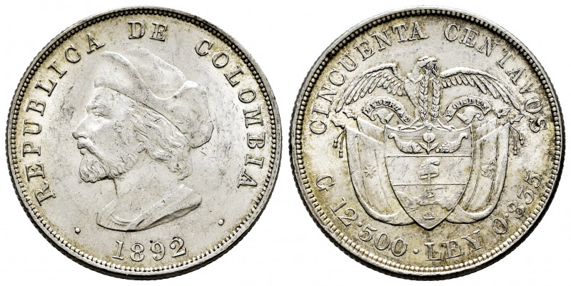 Colombia. 50 centavos. 1892. (Km-187.2). Ag. 12,46 g. XF. Est...60,00. 

Spani...