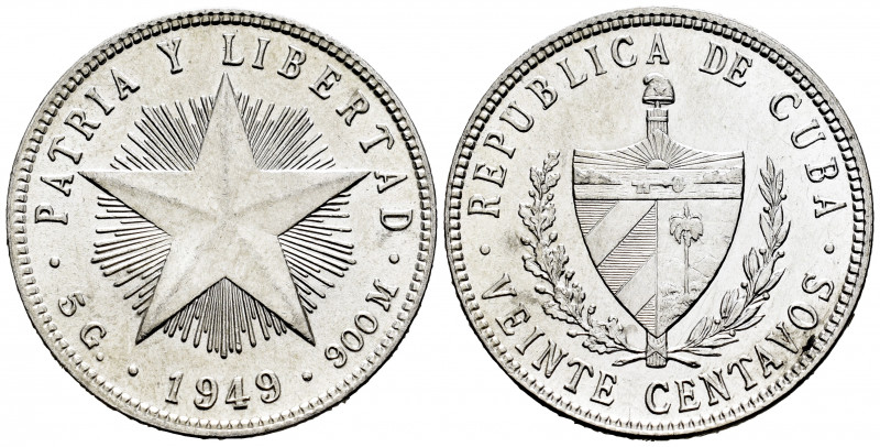 Cuba. 20 centavos. 1949. (Km-13.2). Ag. 5,01 g. Original luster. Almost MS. Est....