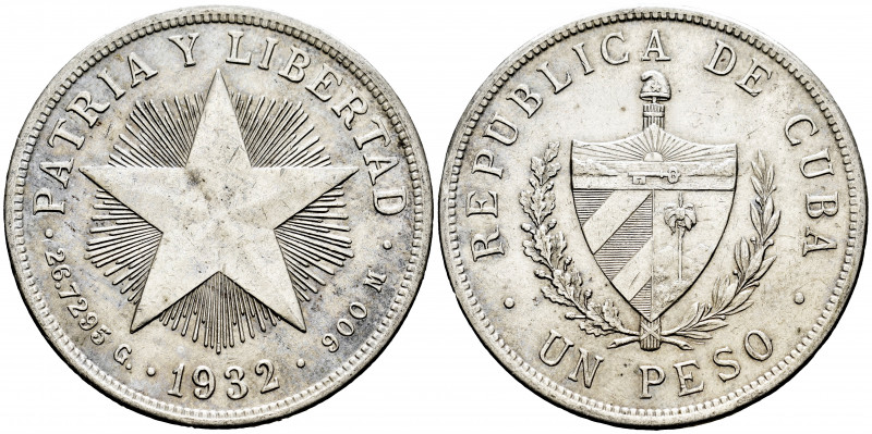 Cuba. 1 peso. 1932. (Km-15.2). Ag. 26,69 g. XF. Est...30,00. 

Spanish descrip...