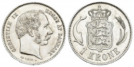 Denmark. Christian IX. 1 krone. 1876. Copenhague. (Km-797.1). Ag. 7,51 g. Minor marks. Scarce in this grade. AU. Est...150,00. 

Spanish description...