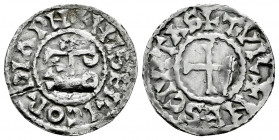 France. Louis III (879-882). Dinero. Tours. Carolingian coinage. (M.G.-1304 var.). Anv.: + MISERICORDIA DH. Rev.: + TVR+NES CIVITAS. Ag. 1,50 g. Test-...