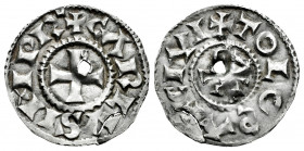 France. Charles III the simple. Dinero. Tolosa (Toulouse). Carolingian coinage. (Gariel-LII.79, 40f óbolo). Anv.: + CAROLVS IMP R". Rev.: + TOLOƧA + C...