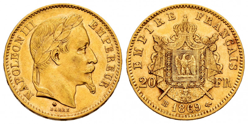 France. Napoleon III. 20 francs. 1869. Strasbourg. BB. (Km-801.2). (Gad-1062). (...