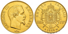 France. Napoleon III. 100 francs. 1859. Paris. A. (Km-786.1). (Gad-1135). Au. 32,16 g. Used as a jewelry piece. Choice VF. Est...1400,00. 

Spanish ...