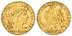 France. 10 francs. 1906. (Km-846). (Fr-597). Au. 3,22 g. Choice F. Est...160,00. 

Spanish description: Francia. III República. 10 francs. 1906. (Km...