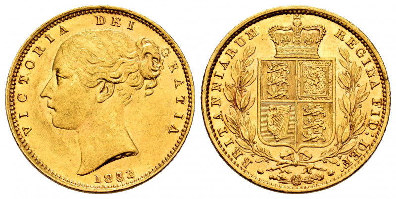 Great Britain. Victoria Queen. 1 sovereign. 1853 Double die. London. WW in relie...