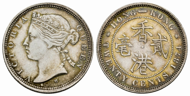 Hong Kong. Victoria Queen. 20 cents. 1874. (Km-7). Ag. 5,40 g. Almost XF. Est......