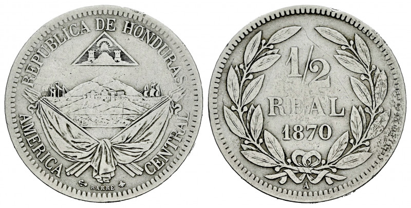 Honduras. 1/2 real. 1872. (Km-32). Ag. 6,09 g. Choice F. Est...20,00. 

Spanis...