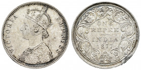 British India. Victoria Queen. 1 rupee. 1877. (Km-492). Ag. 11,67 g. Toned. Choice VF/Almost XF. Est...35,00. 

Spanish description: India Británica...