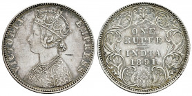 British India. Victoria Queen. 1 rupee. 1891. (Km-492). Ag. 11,69 g. Choice VF. Est...25,00. 

Spanish description: India Británica. Victoria. 1 rup...