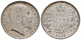 British India. Edward VII. 1 rupee. 1903. Mumbai. (Km-508). (Pridmore-198). Ag. 11,67 g. With some original luster remaining. Choice VF. Est...40,00. ...