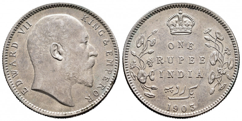 British India. Edward VII. 1 rupee. 1903. Calcutta. (Km-508). Ag. 11,67 g. Minim...