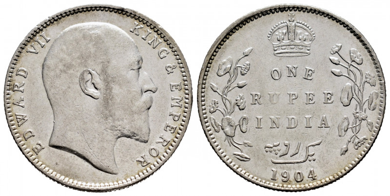 British India. Edward VII. 1 rupee. 1904. Mumbai. (Km-508). (Pridmore-200). Ag. ...