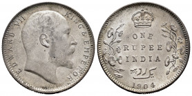 British India. Edward VII. 1 rupee. 1904. Calcutta. (Km-508). (Pridmore-190). Ag. 11,69 g. With some original luster remaining. Delicate patina. Attra...