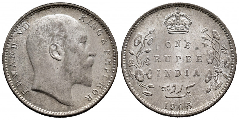 British India. Edward VII. 1 rupee. 1905. Calcutta. (Km-508). (Pridmore-191). Ag...