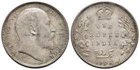 British India. Edward VII. 1 rupee. 1906. Calcutta. (Km-508). Ag. 11,67 g. With some original luster remaining. Soft tone. Small patina spot on obvers...