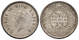 British India. George VI. 1/2 rupee. 1938. Mumbai. (Km-549). Ag. 5,85 g. Delicate patina. Choice VF/Almost XF. Est...20,00. 

Spanish description: I...