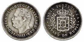 Portuguese India. Luis I. 1/8 rupee. 1881. (Km-309). (Gomes-11.01). Ag. 1,46 g. Very scarce. VF. Est...150,00. 

Spanish description: India Portugue...