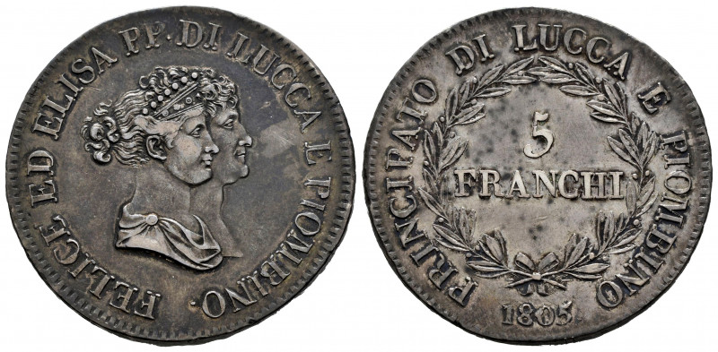 Italy. Elisa Bonaparte und Felix Baciocchi. 5 francs. 1805. Firenze. State of Lu...