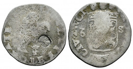 Low Countries. 6 stuivers. Ag. 4,36 g. Resello yugo con 7 flechas (MBC). F. Est...25,00. 

Spanish description: Países Bajos. 6 stuivers. Ag. 4,36 g...