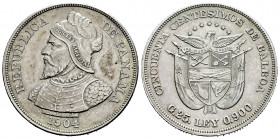 Panama. 50 centesimos. 1904. (Km-5). Ag. 24,92 g. Almost XF. Est...50,00. 

Spanish description: Panamá. 50 centésimos. 1904. (Km-5). Ag. 24,92 g. E...