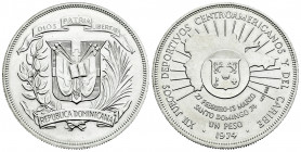 Dominican Republic. 1 peso. 1974. (Km-35). Ag. 26,78 g. 12th Central American and Caribbean Games. Mint state. Est...25,00. 

Spanish description: R...