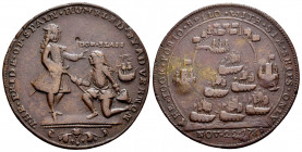 Great Britain. Vernon Admiral. Medal. 22 Noviembre 1739. (Adams&Chao-PBvl2B). Anv.: THE. PRIDE. OF. SPAIN. HUMBLED. BY. AD. VERNON. Admiral Vernon sta...