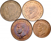 Great Britain. Lot of 4 Coins from Great Britain. 1 Penny 1929 (Km#838); 1 Penny 1937 (Km#845); 1 Penny 1949 (Km#869) and 1/2 Penny 1942 (km#844). Ae....