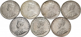 British India. Lot of 7 coins from British India. 1 Rupee by George V, 1912 Bombay, 1913 Calcutta-Bombay, 1914 Calcutta-Bombay, 1917 Bombay and 1920 C...
