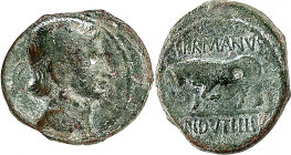 GERMANIEN. 
TREVERER. 
Germanus Indutilli L(ibertus) um 10 v.Chr. AE-Quadrans 18mm 2,86g. Unbärtiger Kopf m. Diadem n.r. / GERMANVS - INDVTILLI L St...